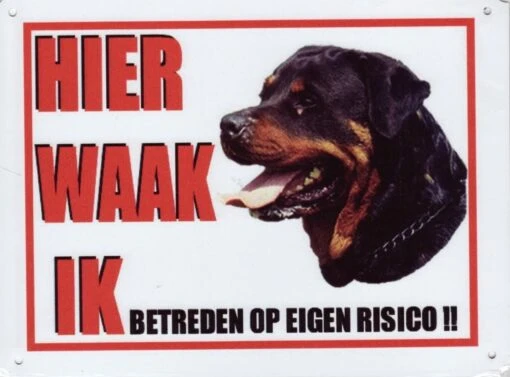 Merkloos Aluminum Waakbord: Hier Waak Ik Rottweiler Met Zijaanzicht -Trixie Verkoopwinkel 1200x886 1